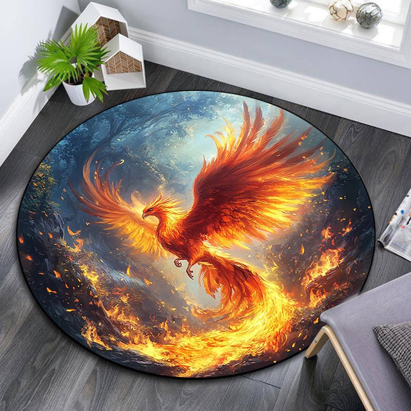 Phoenix Rising Round Area Rug,Carpet Rug for Living Room Bedroom Sofa Playroom Decor,Non-slip Floor Mat