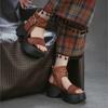 Johnature Thick Soled Sandals Genuine Leather Side Zipper Height Increasing Women's Platform Shoes