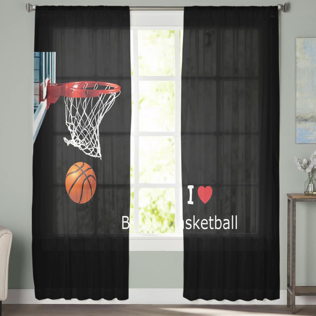 I Love Basketball Player Black Sheer Curtains for Living Room Modern Voile Curtain Bedroom Tulle Curtains Window Drapes Decor