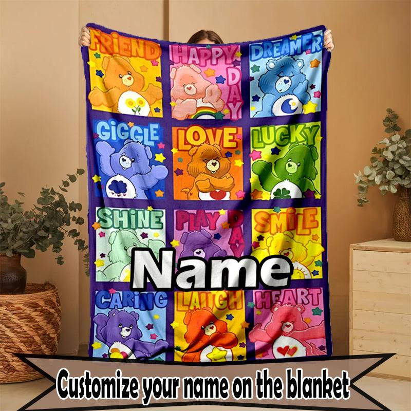 Custom Name Personalized Care Bears Print Blanket, Home Decor, Bedroom, Sofa, Camping, Couch, Gifts for Birthday ChristmasEnthusiasts