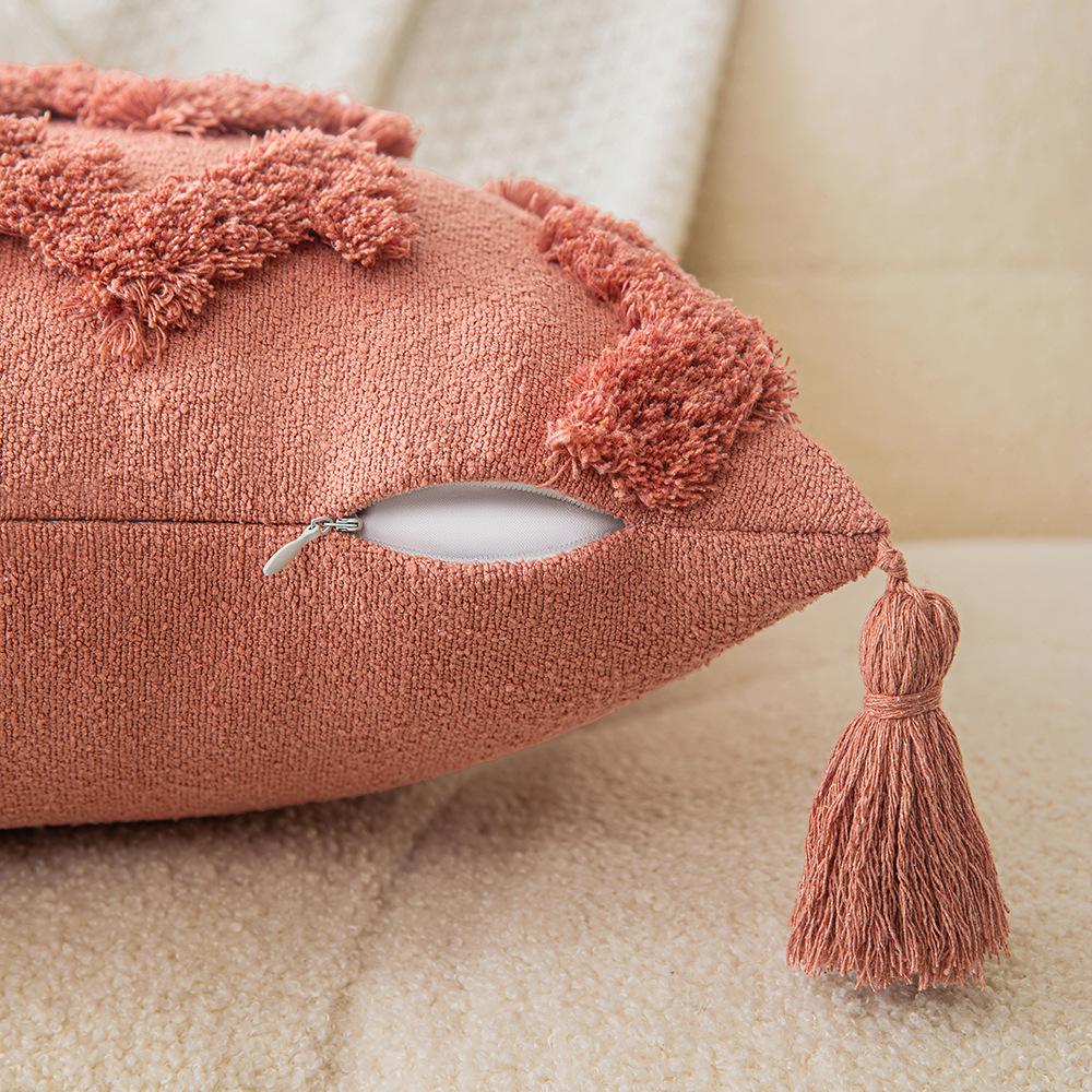 Chenille Tufted Pillowcase Living Room Sofa Pillowcase Nordic Ins Style Cushion Cover Solid Color Backrest Waist Pillowcase
