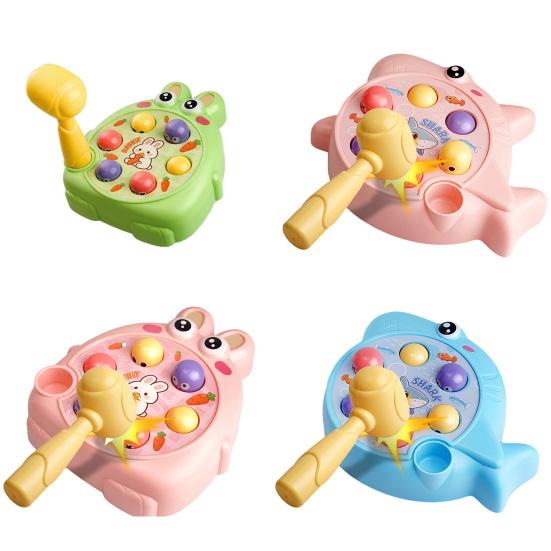 Kids Mole Tapping Toy with Hammer Cartoon Shark Rabbit Push Button Game Console Toddlers Boys Girls Educational Push Button Toy