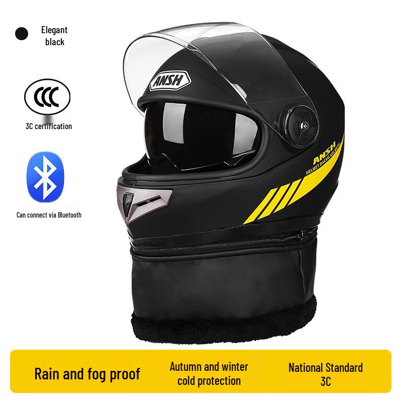 Bluetooth Smart Electric Scooter Helmet - Gray Full Face Warm Helmet for Men & Women, All-Season Universal.