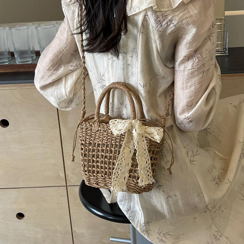 Dámské malé kabelky Ratanová crossbody kabelka Bohemia Letní plážový design s mašlí Slámová kabelka Dámská módní taška přes rameno Messenger Peněženka