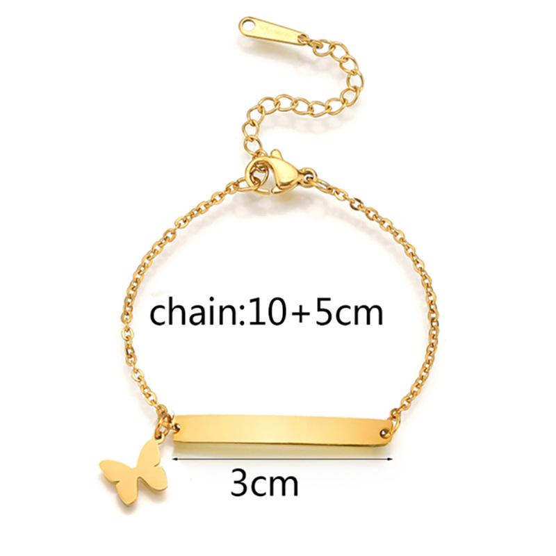 Custom Engraved Children's Titanium Steel Bracelet with Butterfly, Heart, and Star Designs