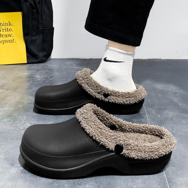 Winter Large Size Plus Velvet Warm Cotton Slippers for Couples - Men's Thick Sole Baotou Slippers
