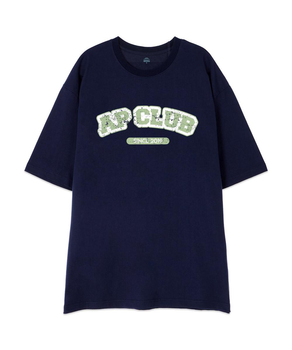 Astral Projection [Oversized] Ap Club 13-Count Cotton Round Neck Short Sleeve T-Shirt_Navy L