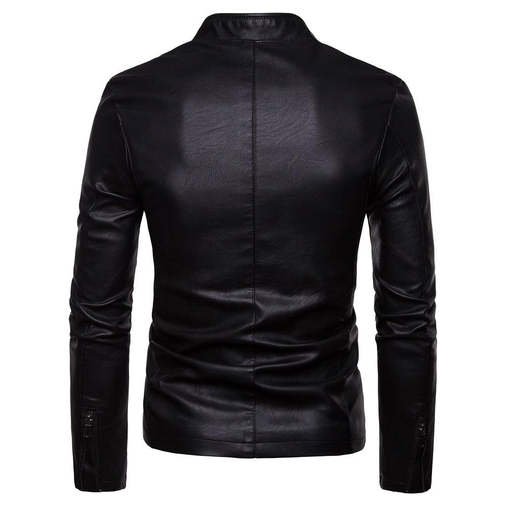 Autumn new men's slim-fit stand-up collar PU leather jacket jacket European and American motorcycle leather jacket