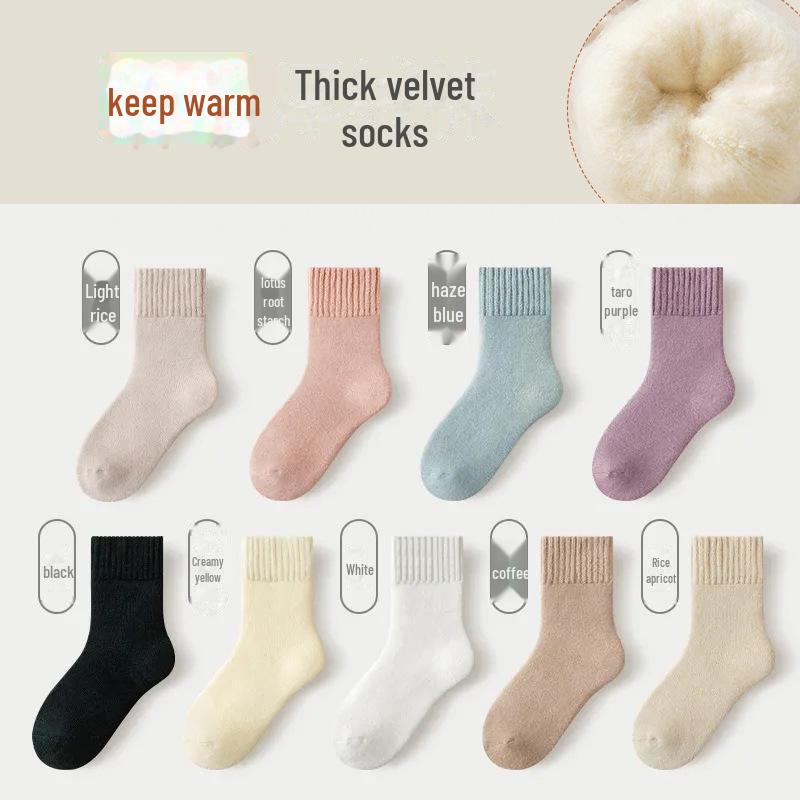 

Женские теплые носки средней длины из кашемира и шерсти для осени и зимы — толстые, без косточек, с бархатной подкладкой