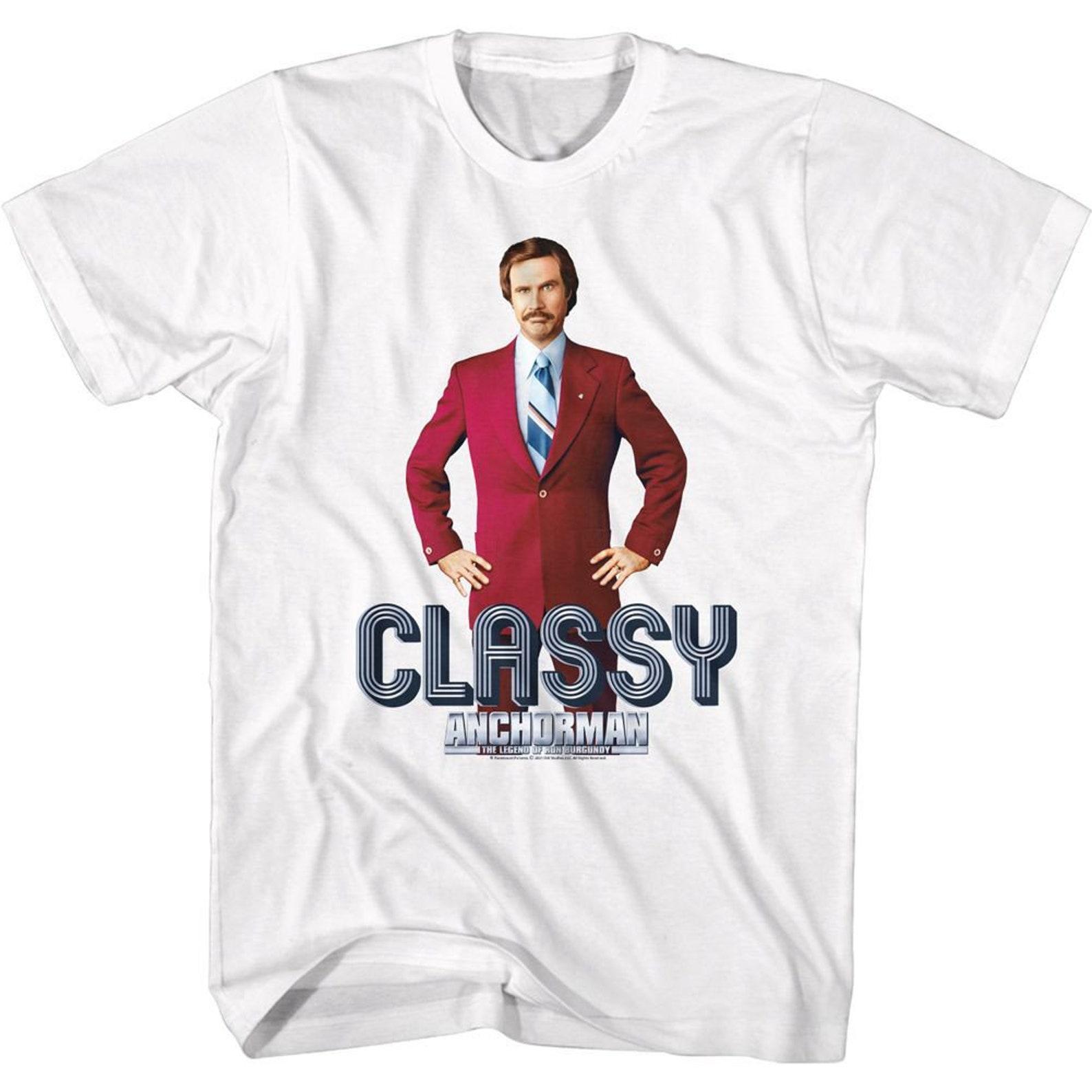 Anchorman Ron Classy Text White Adult T-Shirt M