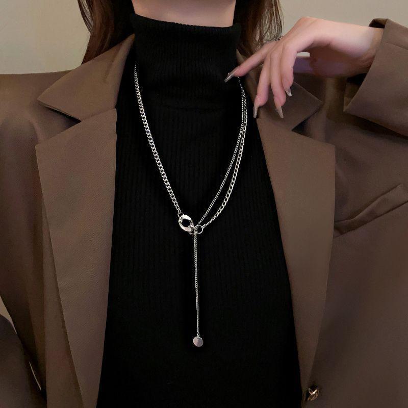 

Hong Kong style splicing double ring sweater chain women s light luxury niche temperament necklace new autumn and winter fashion neck chain