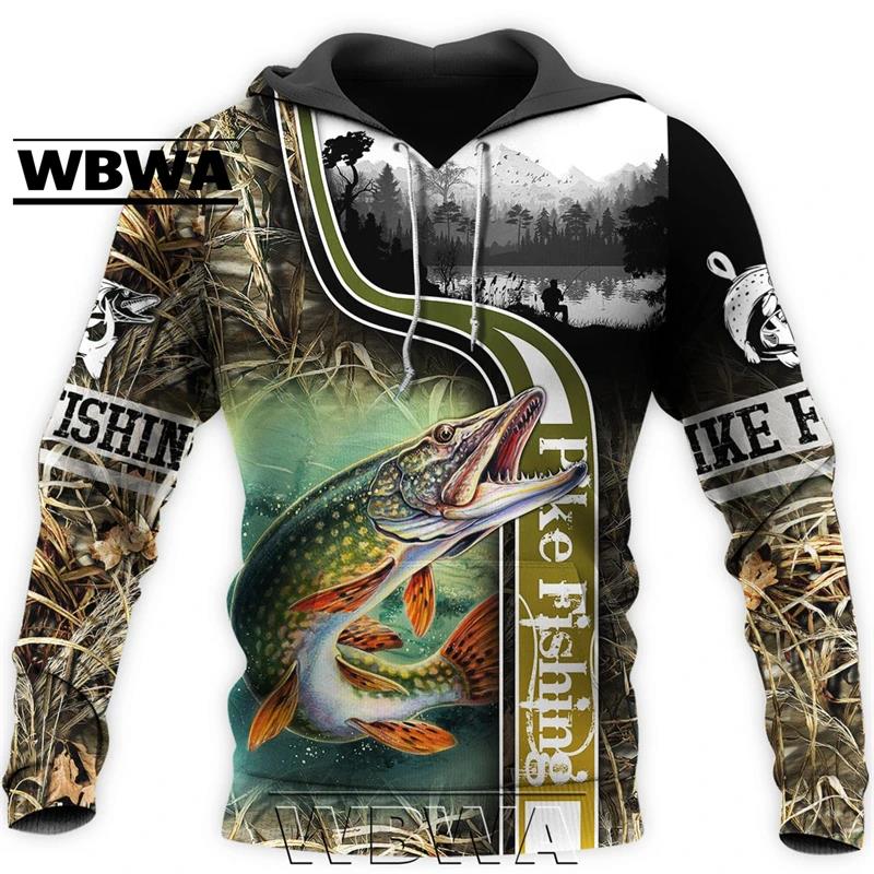 Autumn 3D Fishing Printed Hoodies Fashionable Casual Sports Long Sleeved Men's Hooded Sweatshirts