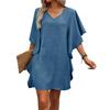 Abiti estivi da donna con scollo a V, maniche a balze, minigonna, prendisole casual, larghi, stile Boho, da spiaggia
