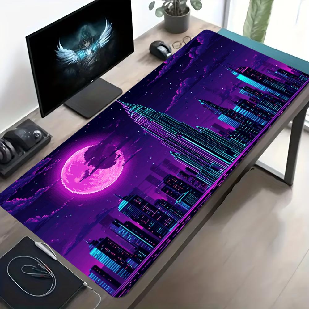 Cyberpunk City Neon Night Large Mouse Pad Non Slip Rubber Base View Print Gaming Desk Mat Mousepad For Gamer Desk Workspace