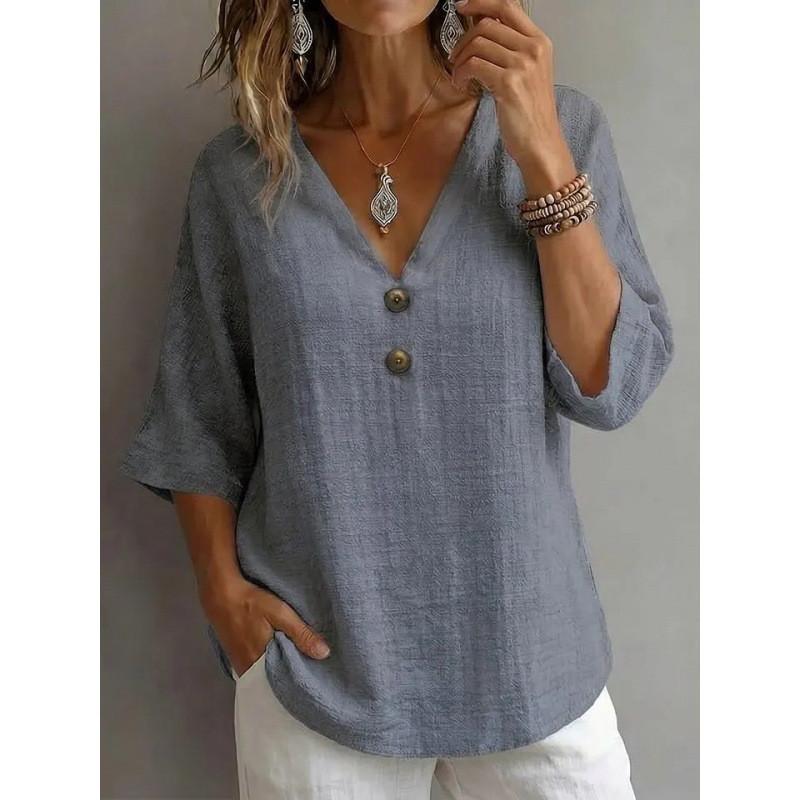 Geometric Pattern Womens Casual T Shirt With V Neck And Short Sleeves For Summer Wear
