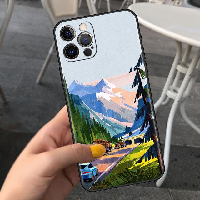 Etui na telefon komórkowy dla Apple Iphone 13 12 11 Pro 7 8 Plus Czarne Cubierta X Xr 6 6s 5 5s Luksusowe Etui na telefon komórkowy Kreskówkowy Krajobraz Dziewczyna