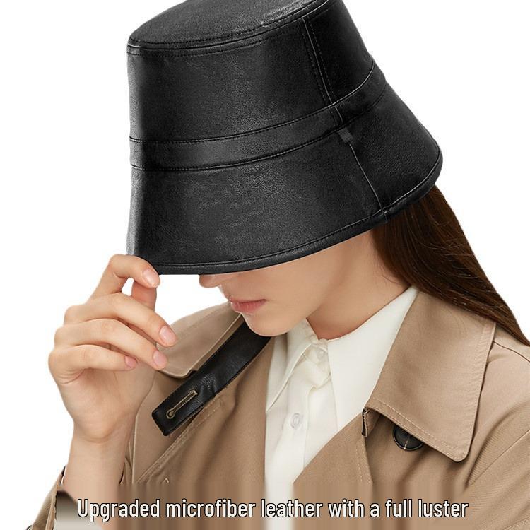 VVC Double-Sided European Style Women's Bucket Hat - Autumn/Winter Knit with PU Leather & Corduroy