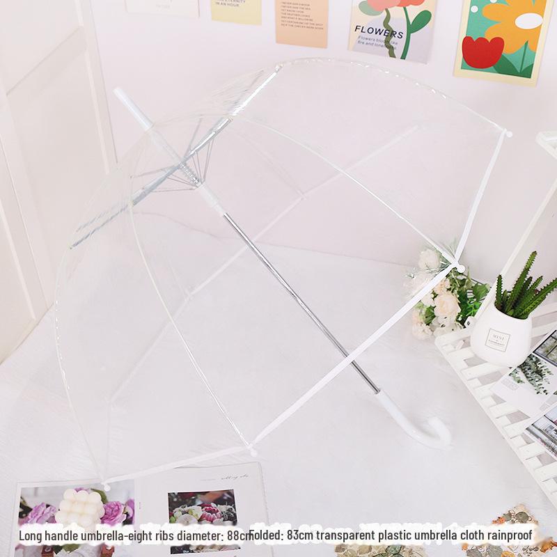 Japonský lesní styl průhledný deštník s třešňovými květy s klenutou dlouhou rukojetí pro studenty