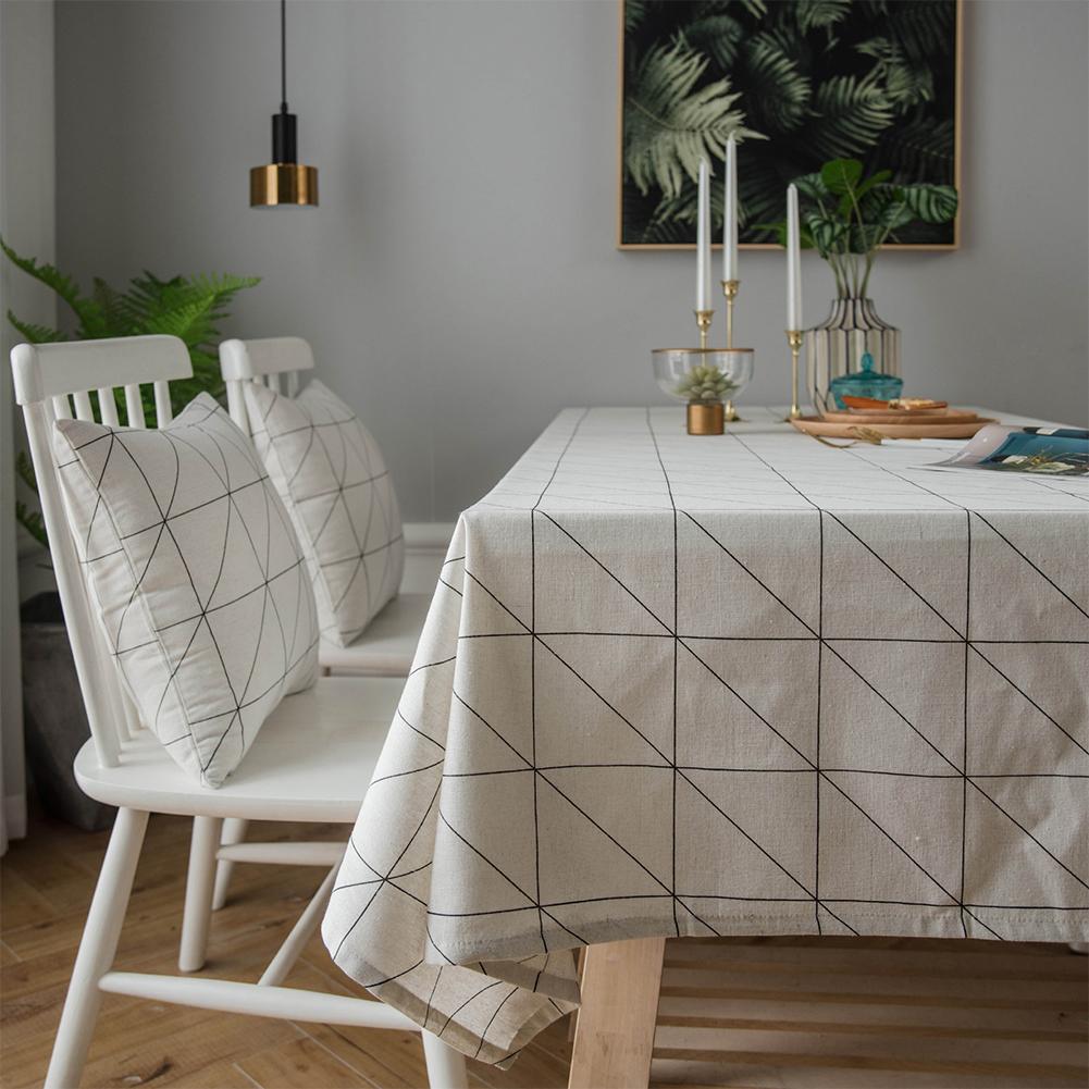 

Modern Simple Black White Geometric Cotton Linen Table Cover Decoration White100*140cm