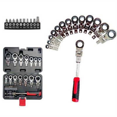 27 Pcs/kit Flex Head Ratchet Wrench Set, 6mm-20mm Changeable Torx Ratchet Wrench Heads with Screwdriver Bits Multi Tool Set with Case