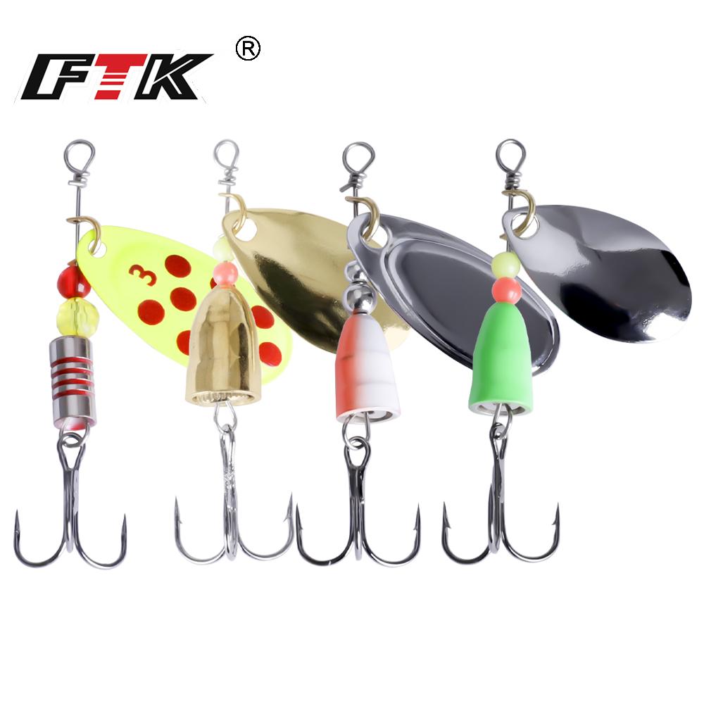 FTK Spinner Bait Hard Lures Spoon Artificial Metal Fishing Lures With Treble Hooks Fishing Tackle For Bass Pike