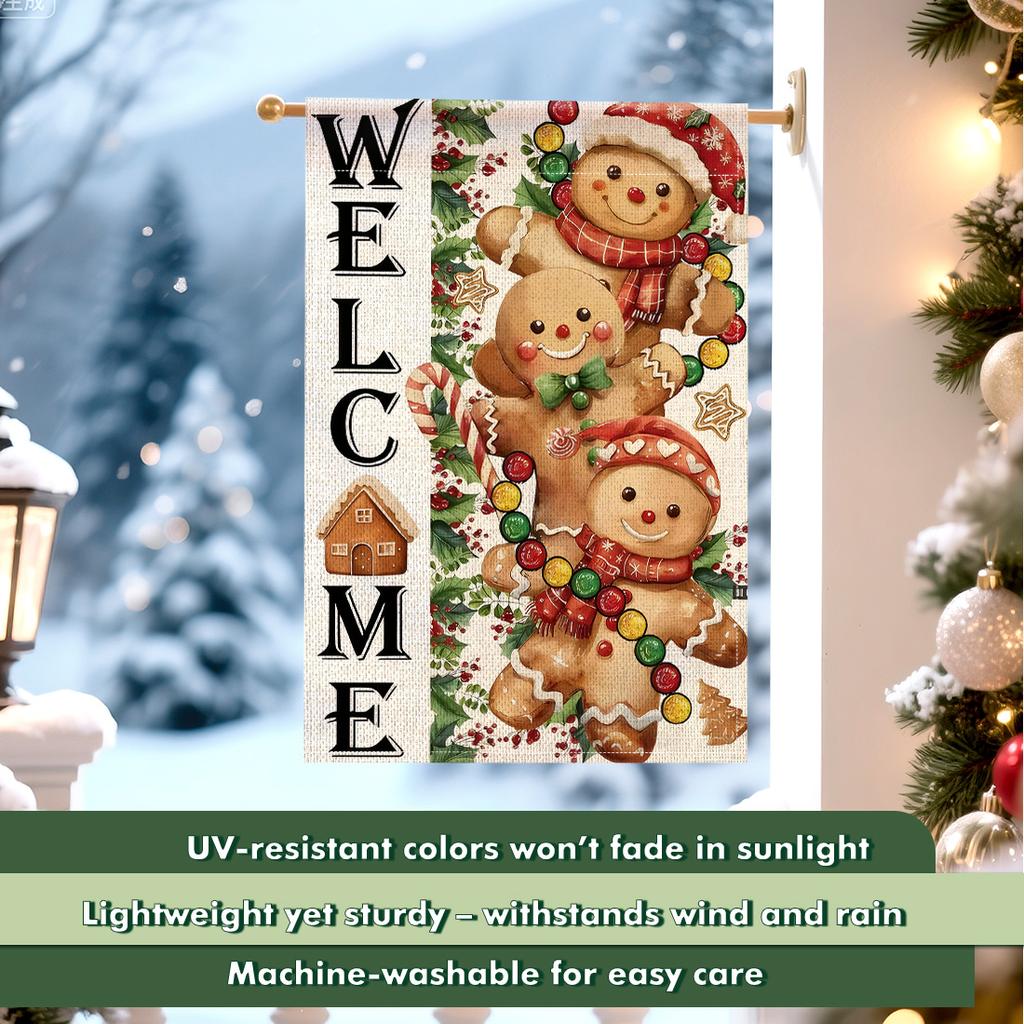 Christmas gingerbread Garden Flag 12x18 Inch Double Sided for Courtyard Outdoor Welcome Flag Decoration (Excluding flagpole)