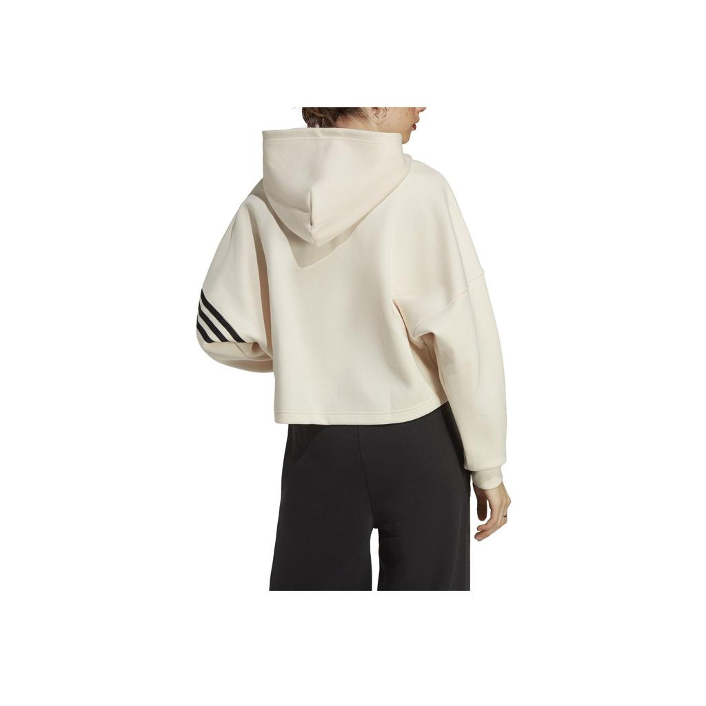 Adidas Originals Campus 00s Series Clover Logo Stripe Print Cropped Hoodie Long Sleeve Sweatshirt Women Tops White IB5921