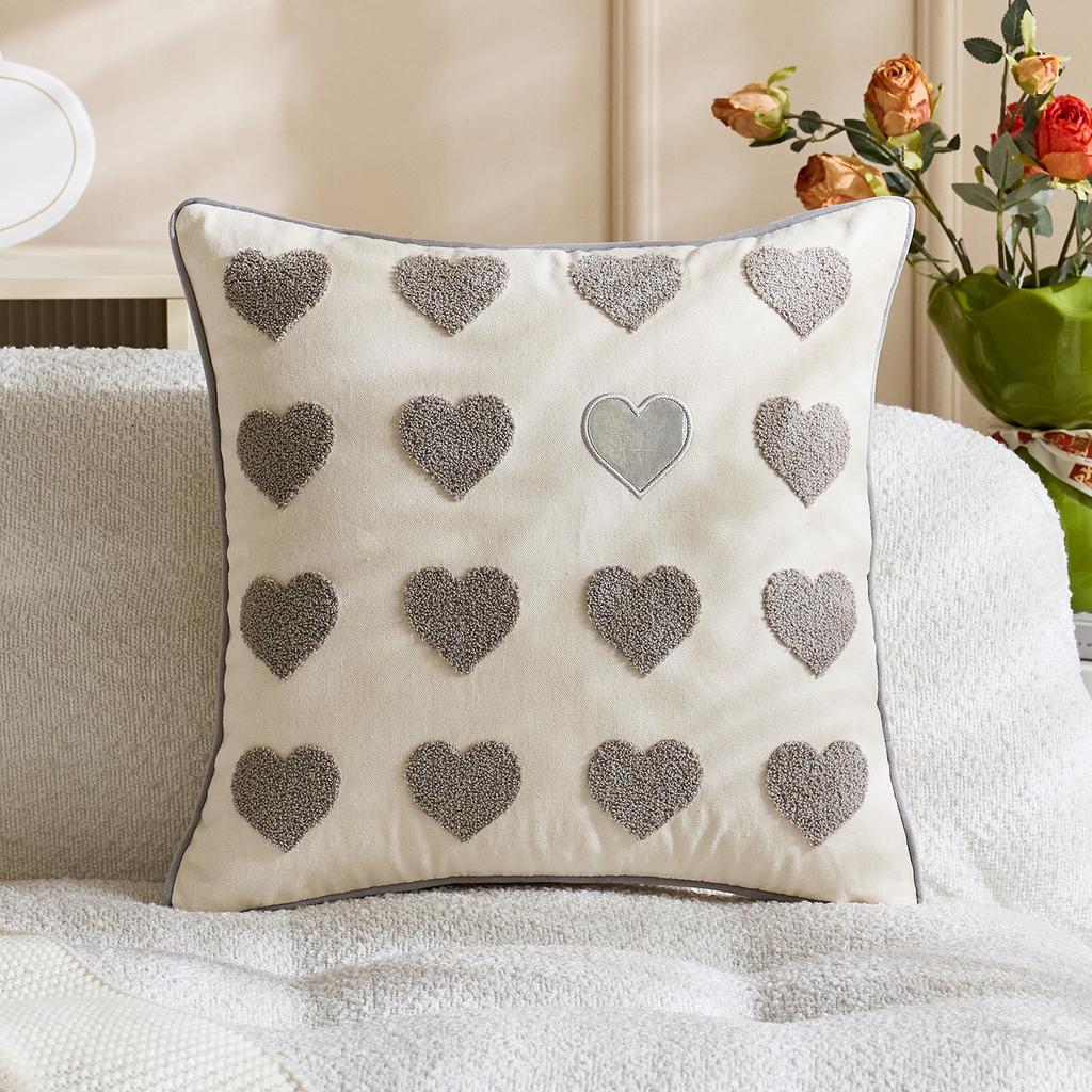 1PC Valentine's Day Heart Tufted Cushion Cover Couple Festive LOVE Embroidered Pillow Cover Red Pink Wedding Party Home Decor