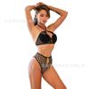 Sexy Lingerie Perspective Split Two-piece Fishing Net Hollow Neck Halter Iron Ring Bikini