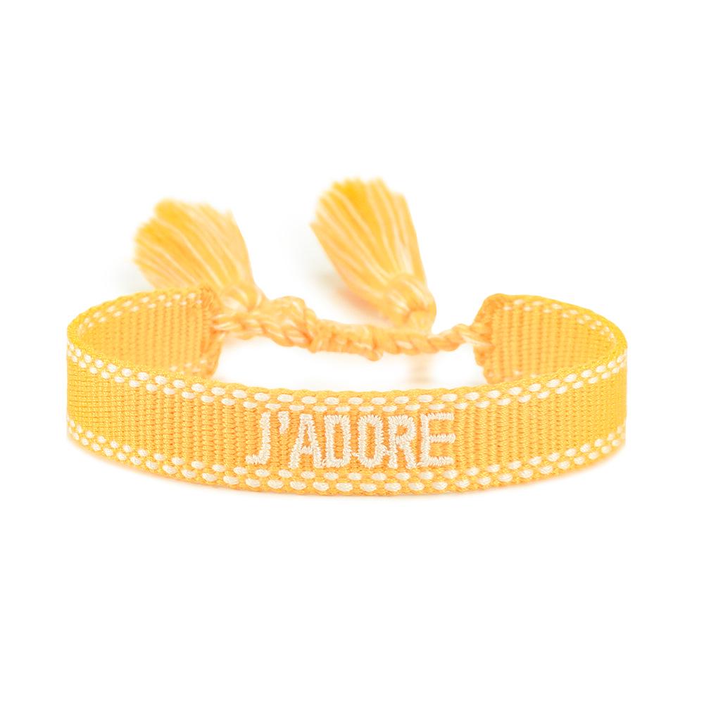 Pulseira Tecida Europeia e Americana de 1,3 cm com Bordado de Letras e Borla