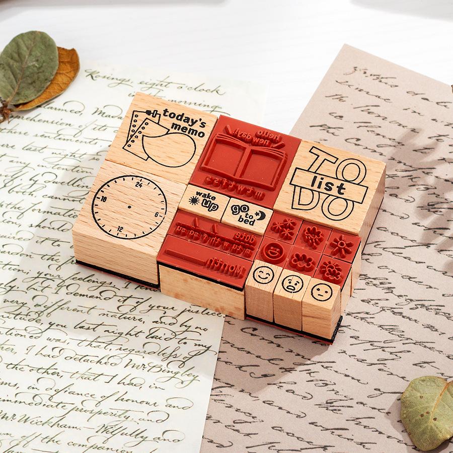 Weekly and Month Digital Handbook Wooden Seal Set, Date Plan Time Decoration Printing Materials and Seals  Wooden Stamp