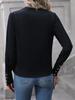 European and American Style Women's Black Long-Sleeve Crossover V-Neck Top with Cuff Buttons