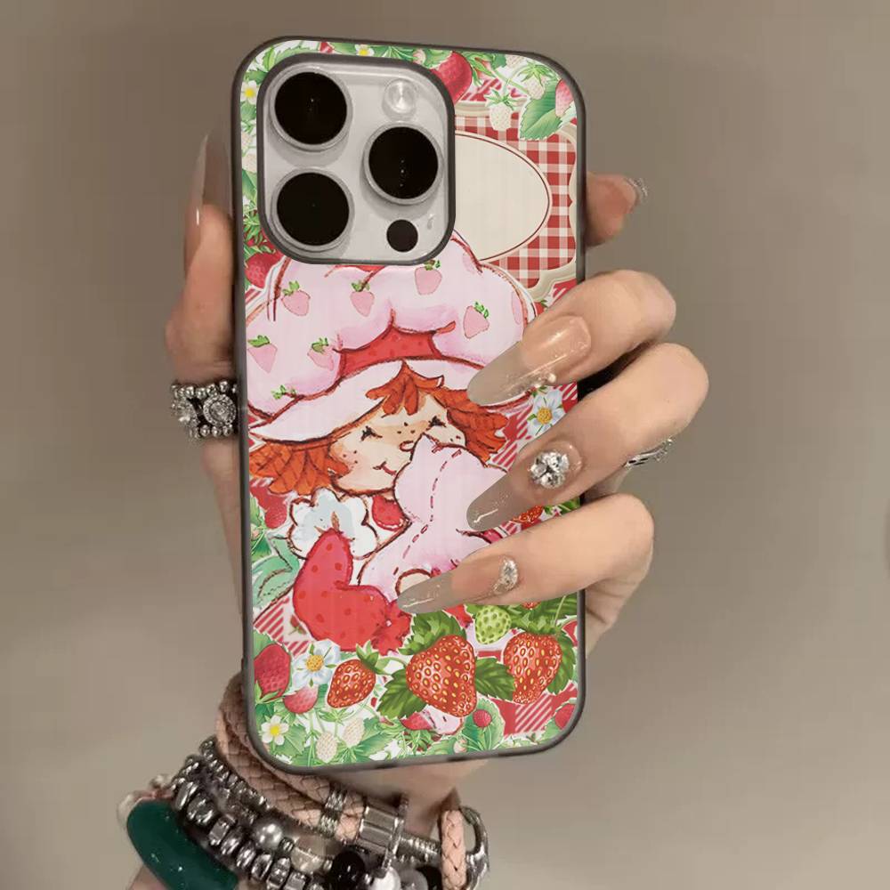 Cartoon Girl S-Strawberry S-Shortcake Corrugated Stripe Phone Case For IPhone 17 16 15 14 13 12 11 Pro Max Plus Pro Shockproof