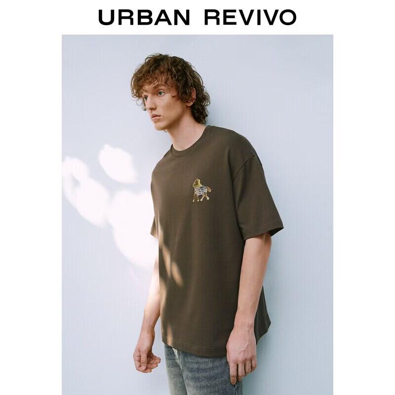 UR Men s Casual Little Horse Print Crew Neck Cotton T-Shirt XL