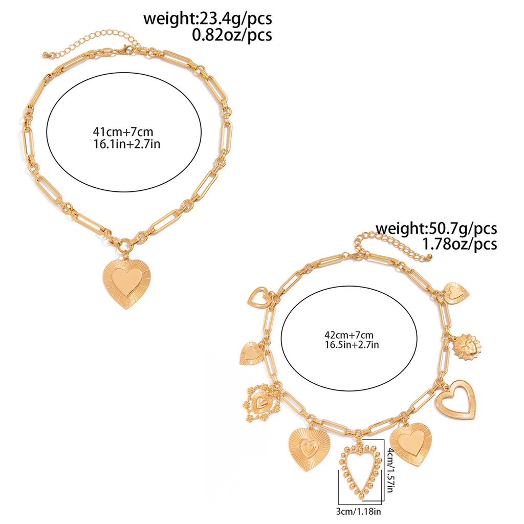 Vintage Heart Pendant Necklace Adjustable Length Neckchain Elegant Geometric Clavicle Chain Accessory for Parties