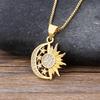 Nidin New Fashion Sun Moon Shape Pave Shiny Crystal Zircon Pendant Necklace For Female Mother's Day Jewelry Accessories Gifts