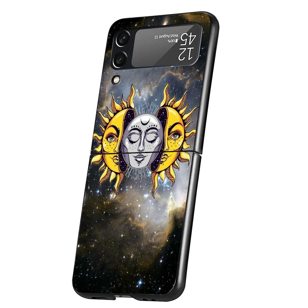 Funny Sun Moon Face Cover Phone Case For Samsung Galaxy Z Flip 7 6 5 4 3 5G Flip7 Flip6 Flip5 Flip4 Flip3 Black Fundas Shell Gal