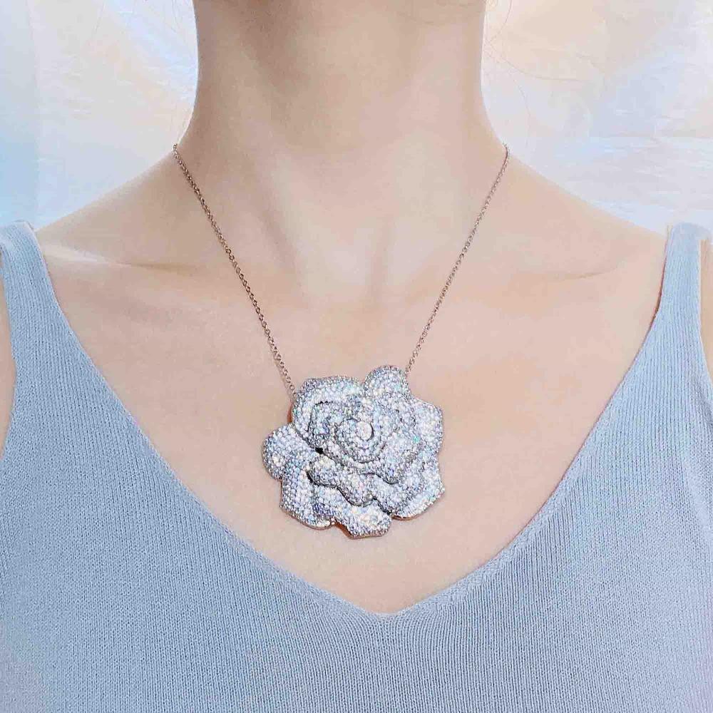 Elegant Rose Choker Necklace 3 in 1 Wristband Pendant Collar for Women Fashion Jewelry
