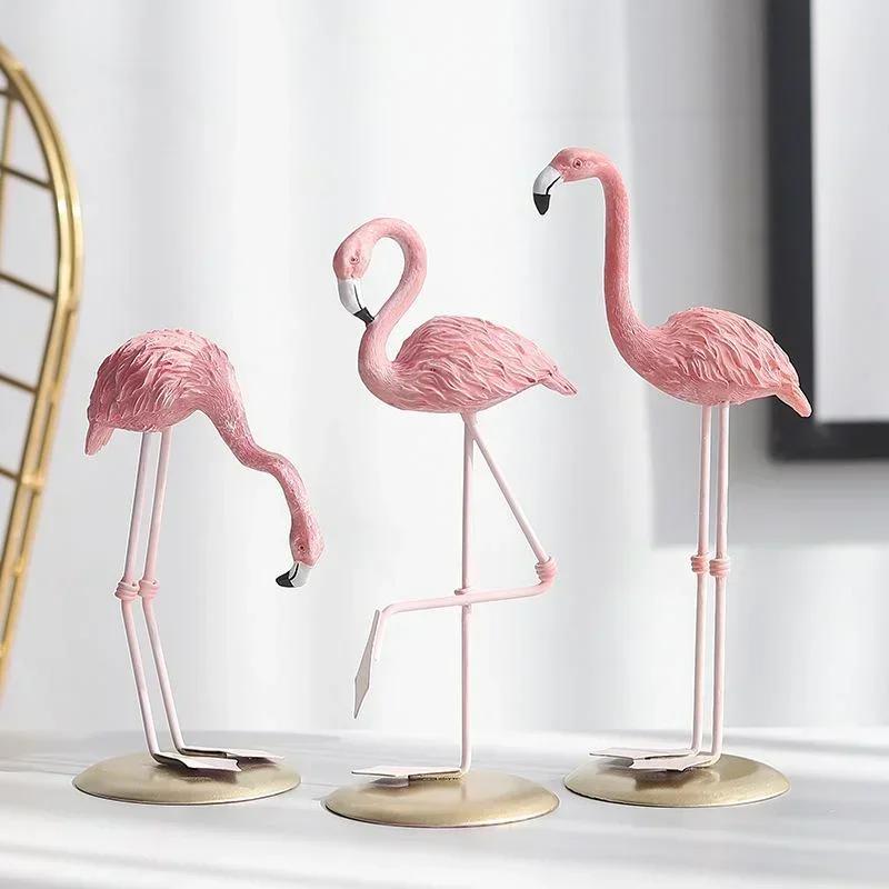 Home Fashion Decoration Creative Resin Figurines Crafts Ins Flamingo Ornament Living Room Desktop Decor Desk Pink Miniatures
