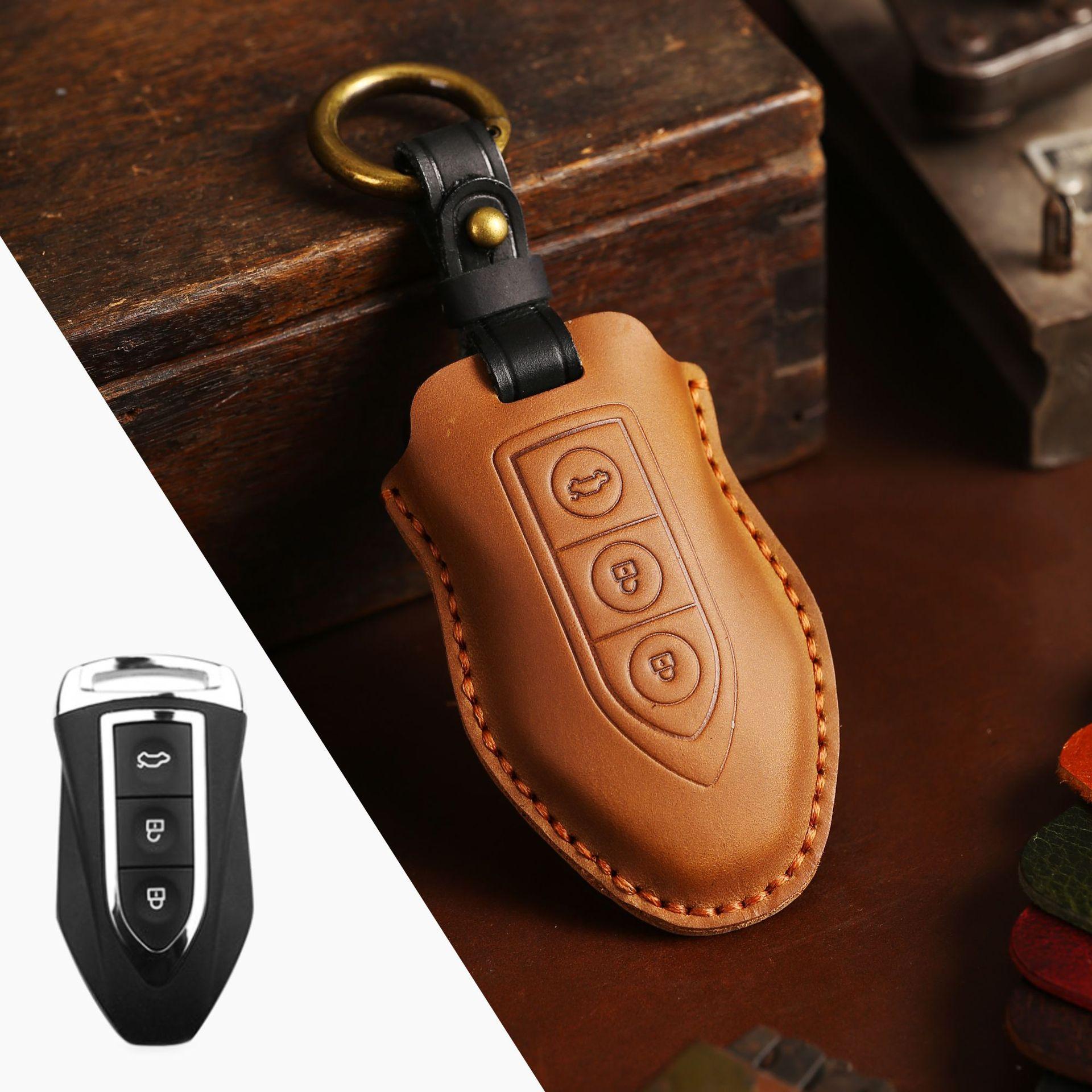 

Ingenious handmade car key cover, suitable for Cheetah/Zotye key cover, genuine leather all-inclusive car key cover