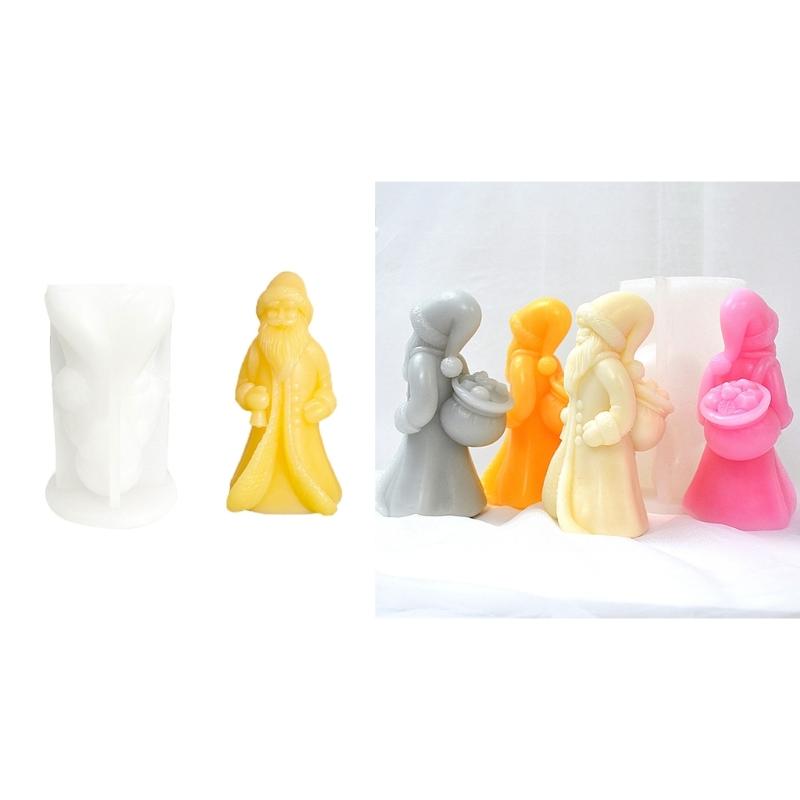3D Santa Candle Mold Christmas Candle Silicone Mold Non-stick Easy to Mold for Making Candle Plaster Home Decorations