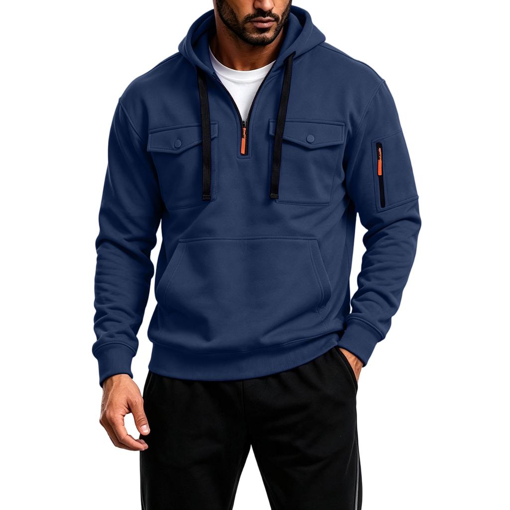 Men's Quarter-Zip Pullover Hoodie Casual Trendy Sweatshirt for and Winter