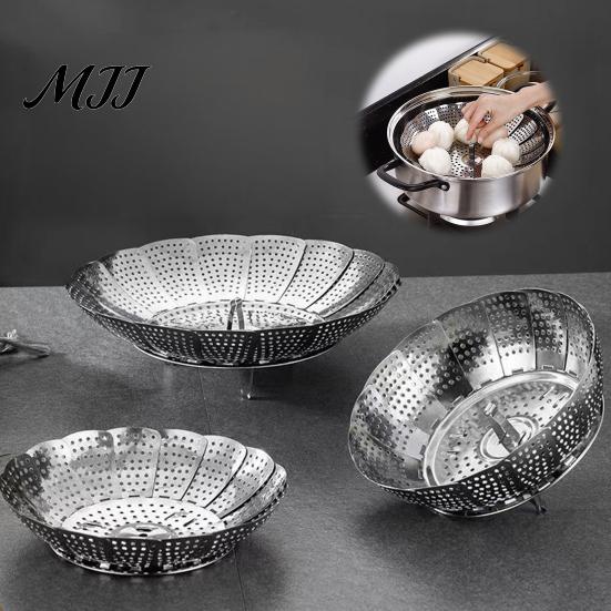Rust Resistant Cooking Accessory Stainless Steel Expandable Steamer Basket, Adjustable Folding Insert with Sustainable Kitchen Food Strainer
