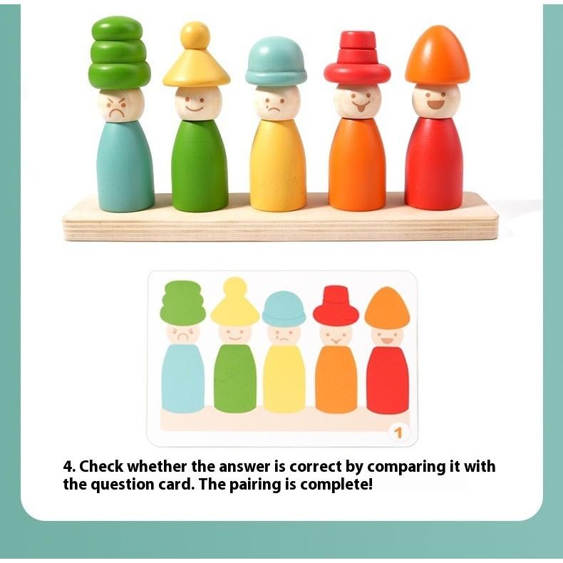 Color Sorting Toys Montessoris Wooden Early Learning Toys Fine Motor Skills Puppet Hat Face Match Creative Stacking Toys For Kid
