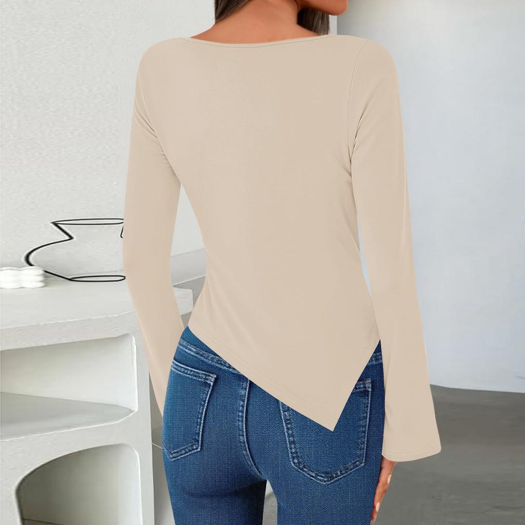 Women's Long Sleeve V-Neck Shirts Slim Fit Going Out Tops Blouses Fall Outfits Fashion Clothes