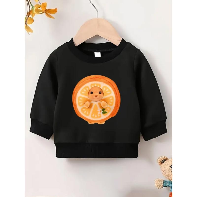 Cute Orange Rabbit Print | Thin Comfortable Round Neck Hoodie For 0-3 Year Old Baby Girls In Spring And Autumn