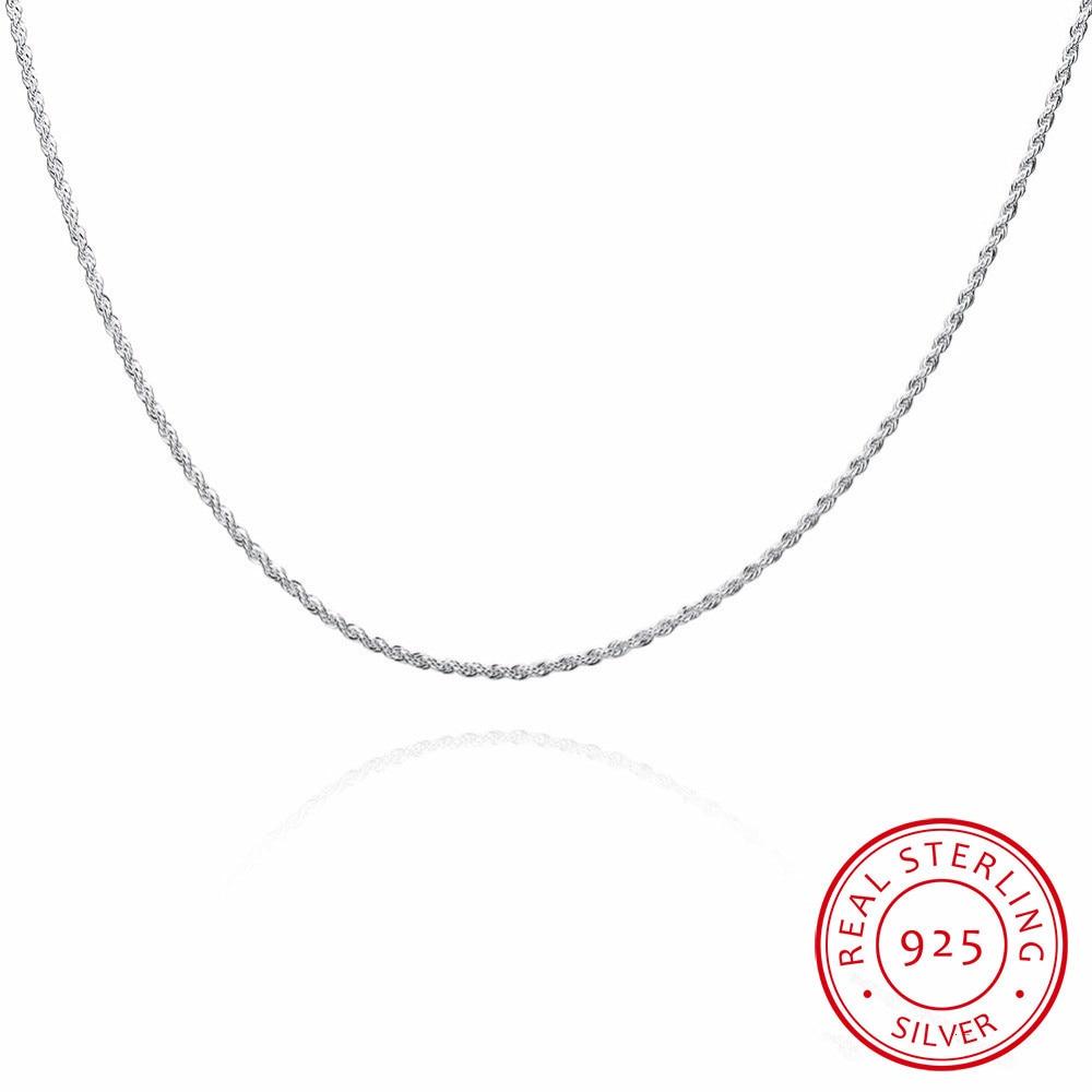 Lekani 2Mm Twist Rope Chain Pendant Necklace Women Sterling Tone Necklaces Male Tone Jewelry Men 16 18 20 22 24 Fashion 55cm