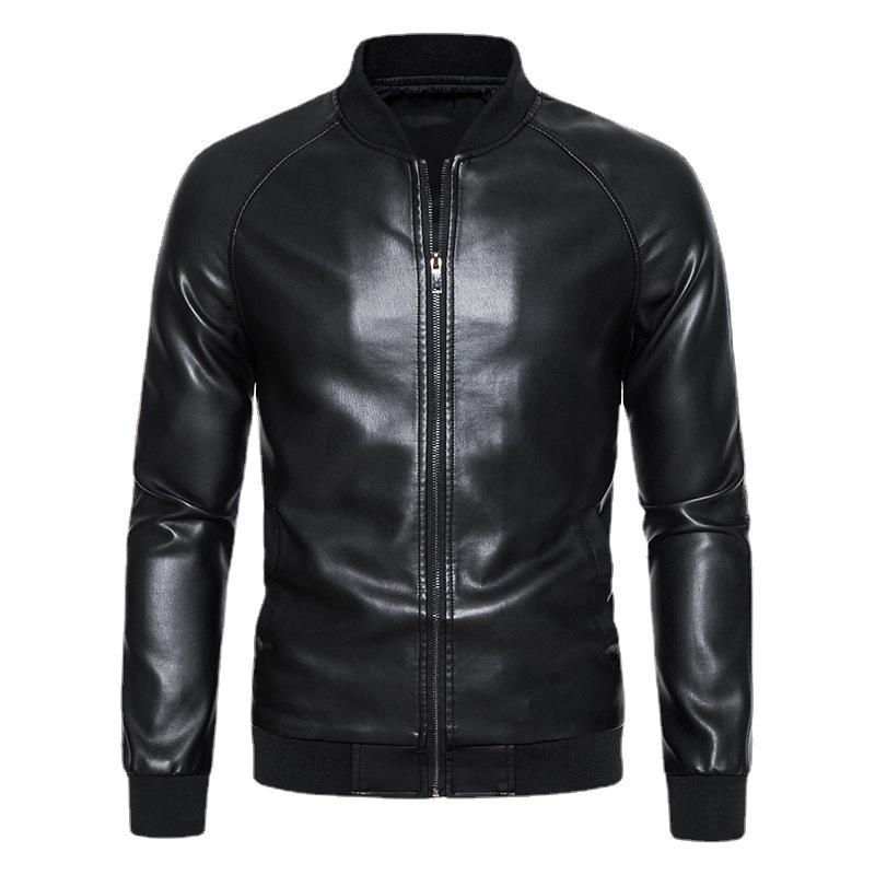 Men's Casual PU Leather Motorcycle Jacket with Stand Collar