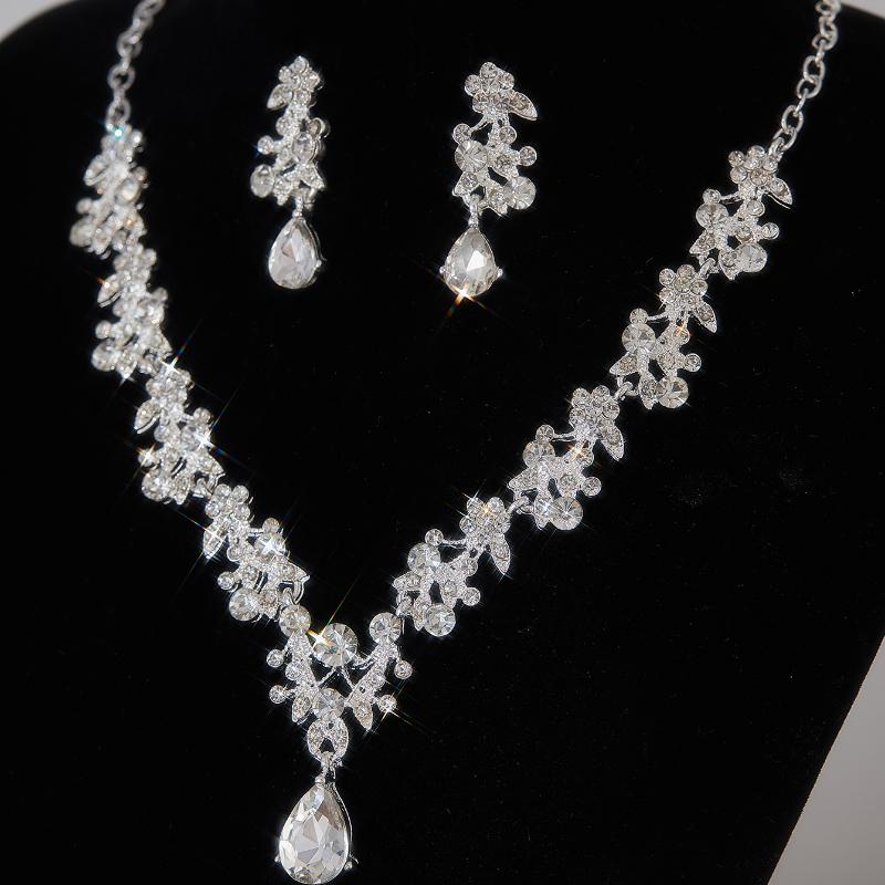 Fashion Bridal Jewelry Wedding Accessories Zircon Rhinestone Set Wedding Banquet Party Versatile Luxury Women's Necklace Earring