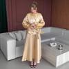 Roupas femininas europeias e americanas transfronteiriças Amazon sexy gola redonda cetim cadarço manga longa francês doce saia reta